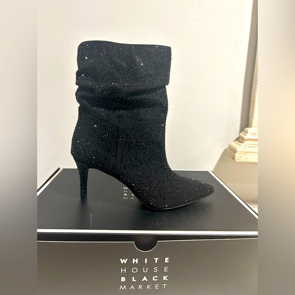 White black market leather sparkling boots 81/2